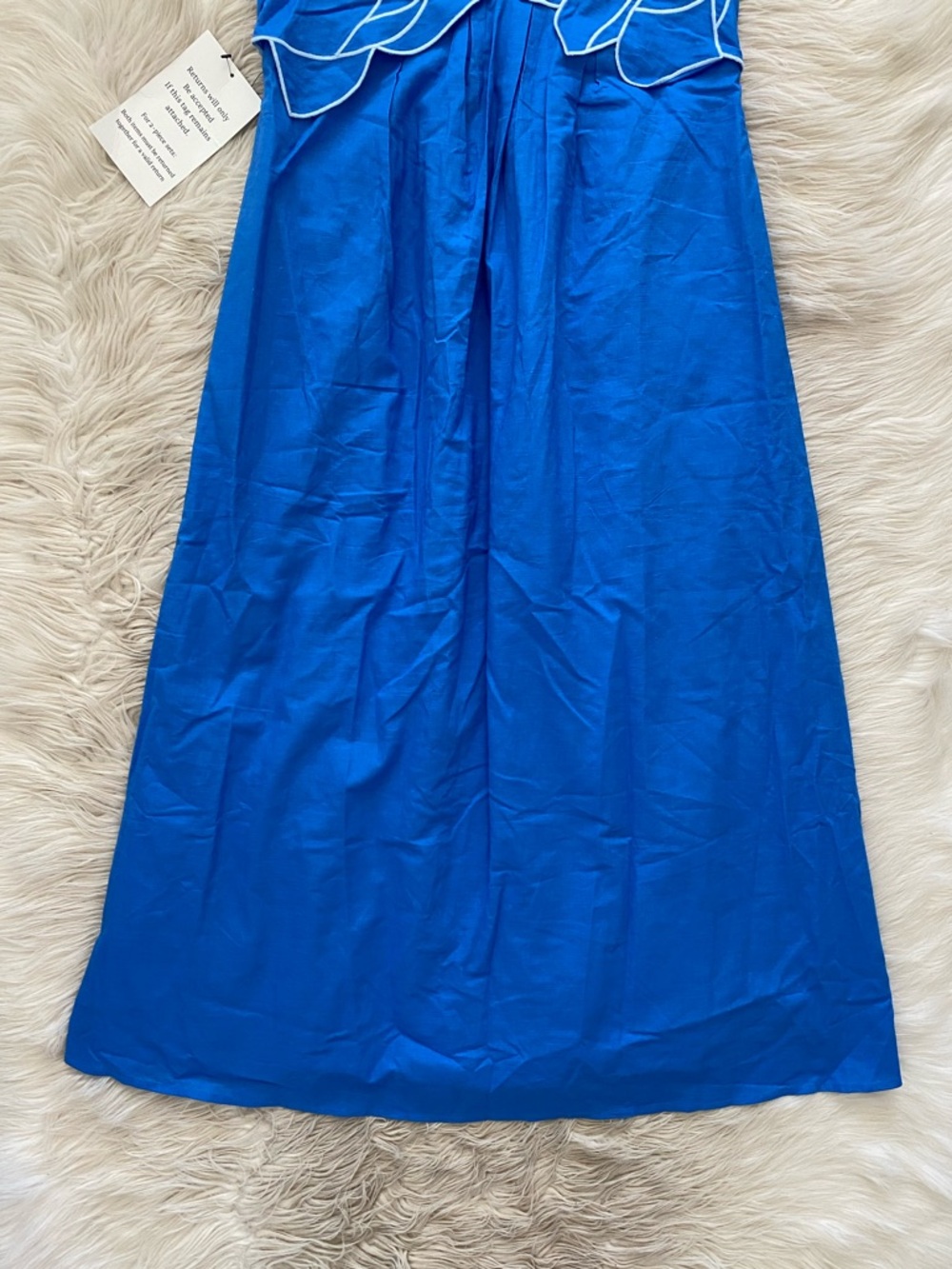 English Factory Linen Blend Flower Applique Iris Maxi Dress Sleeveless Sea Blue - Picture 4 of 14